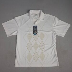 Roundtree & Yorke‎ Performance White Argyle Golf Polo Shirt Men's Medium